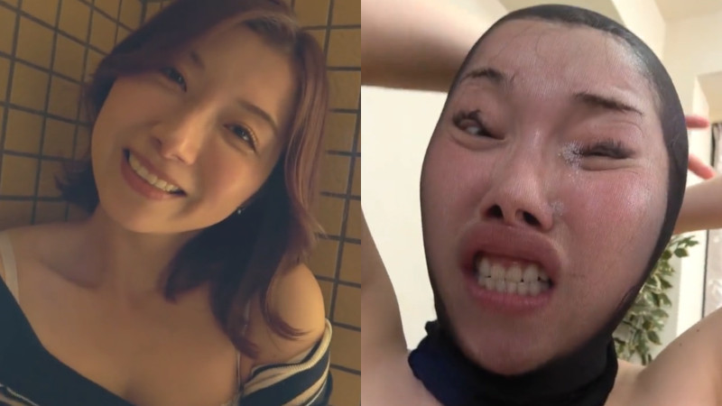 加藤ツバキの顔スト！パンストを被らされて感じまくる美女
