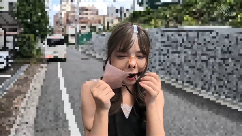 一条みお 鼻フック ボールギャグ 野外露出